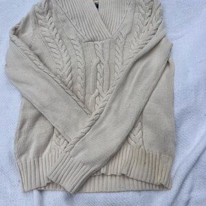 Chaps Women's Beige V-Neck Cable Knit Sweater